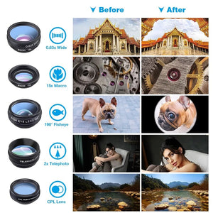 APEXEL 10in1 Phone Camera Lens Kit Fisheye Wide Angle Telescope Macro Mobile Lenses For iPhone Samsung Redmi 7 Huawei Cell Phone