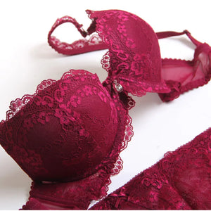 New Women's underwear Set Lace Sexy Push-up Bra And Panty Sets Bow Comfortable Brassiere Young Bra Adjustable Deep V Lingerie