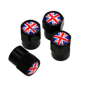 HAUSNN 4Pcs/Pack Car Accessories for Land Rover MINI Jaguar UK England Flag Logo Sticker Wheel Tire Valve Caps Stem Covers