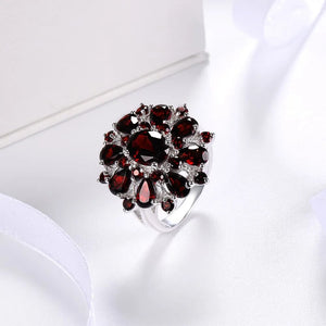 Silver Garnet Ring 925 Jewelry Gemstone 7.54ct Natural Black Garnet Rings for Women's Fine Jewelry Classic Design Christmas Gift