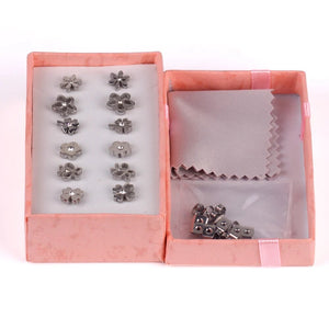 LUXUKISSKIDS New 6Pair/Box Flower Stainless Steel  Stud Earrings Crystal Zircon Earings 2020 For Women's Fashion Jewelry Korean