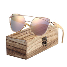 Load image into Gallery viewer, Modern Cat Eye Sunglasses for Women Polarized Sunglasses with metal frame and natural Bamboo wood frame Fashion Style
