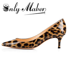 Load image into Gallery viewer, Onlymaker Women&#39;s Low Heels 2.6 Inches 6.5cm Thin Heel Leopard Pumps Shoes Sexy Pointed Toe Shoes for Wedding Party Plus Size 13
