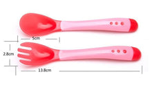 Load image into Gallery viewer, 1 Set Children Kids Tableware Temperature Silicone Soft  Spoon Fork Cutlery Feeding Dish Infant Boys and Girls Unique Baby Feeding Tool
