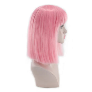 Synthetic Hair Short Wig With Bangs Cosplay Wigs For Women Straight Bob Wig Korean Pink Red Brown Blue Green White Purple Grey