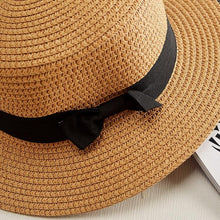 Load image into Gallery viewer, Classic Simple Female Hat For Summer Beach Hat Casual Lady Summer Solid Color Straw Hat Women Elegant Hat Traveling Hats UV Protection Sun Cap Women Flat Bowknot Design Cute Cap Girls Hat 56-58cm
