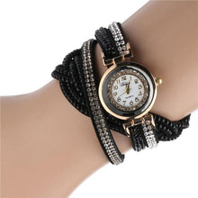 Load image into Gallery viewer, Fashion Casual Gold Quartz Women Rhinestone Watch Braided Leather Bracelet Watch Gift Ladies Wristwatch For Ladies  and Women
