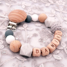 Load image into Gallery viewer, Handmade Personalized Name Silicone Wood Pacifier Clips Safe Teething Chain Baby Teether Clips Holder For Pacifier For Kids
