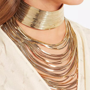Women's Metallic Convertible Gold-Color Choker For Women Luxury Statement Bib Layers Pendant Necklace JURAN Fashion Jewelry