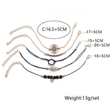 Load image into Gallery viewer, Bohemian Black Beads Chain Bracelets Bangles For Women Fashion Heart Compass Gold Color  Bracelets Sets Luxury Jewelry Gifts
