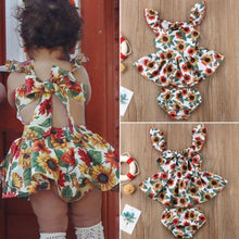 Load image into Gallery viewer, Newborn Baby Girls Outfits with Sunflower Top Dress Bottoms Bow Back Dress For Baby Girls
