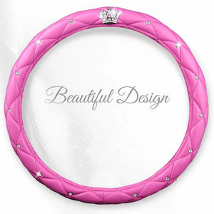 Fashion Women PU Leather Car Steering Wheel Covers Diamond Black Pink Auto Steering-Covers Cases for  Lady Girls Car Accessories