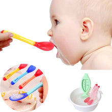 Load image into Gallery viewer, 1pcs Baby Spoon Feeder Flatware New Safety Baby Learning Dinnerware Temperature Sensing Baby Feeding Spoon Soft Silicone For Boys And Girls
