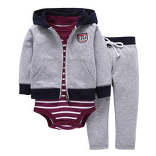 Load image into Gallery viewer, Modern Popular New Set Baby Cotton Long Sleeve Hooded Jacket Pant And Rompers For Newborn Outfits Unisex Clothing
