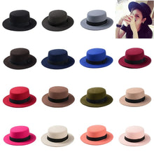 Load image into Gallery viewer, New Fashion Wool Pork Pie Boater Flat Top Hat For Women&#39;s Men&#39;s Felt Wide Brim Fedora Gambler Hat
