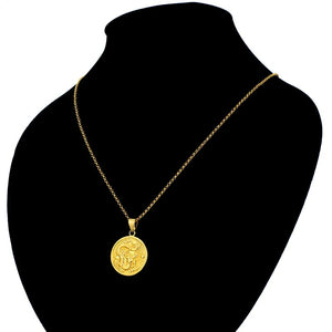 Wholesale Vintage Gold Color Round Chinese Ethnic Zodiac Dragon Pendant Necklace,Men's Necklace,Women's Pendant X647
