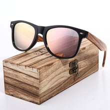 Load image into Gallery viewer, Luxury Handmade Polarized Handmade Bamboo Wood Universal Sunglasses In Zebra Wood Style  Vintage Wooden Frame Male Driving Sun Glasses Shades Gafas With Box and UV400Protection
