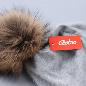 Geebro Brand Women's Beanie Hat Casual Cotton Pompom Beanies Hats Raccoon Fox Fur Pompon Skullies Balaclava Caps For Women JS294