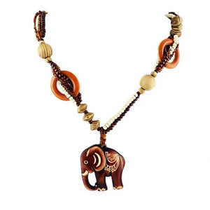 KUNIU 2023 Boho Jewelry Ethnic Style Long Hand Made Bead Wood Elephant Pendant Necklace for Women Price Decent women's neck