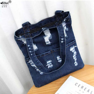 High Quality Shopping Bags Open Pocket Women's Handbags Denim Jean Casual Fashion Handbags Bags for Women Tote Shoulder Bag
