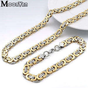 Moorvan Stainless Steel Men Jewelry Set Fashion Egypt Byzantine Bracelet Necklace Sets 11mm Width Jewellery for Women's Man's