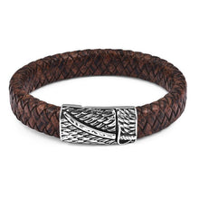 Load image into Gallery viewer, Handmade Luxury Modern Leather Black Blue Braided Leather Bracelet for Men Stainless Steel Design
