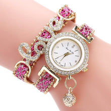 Load image into Gallery viewer, New Top Women Bracelet Watches Ladies Love Leather Strap Rhinestone Quartz Wrist Watch Luxury Fashion Quartz Watch For Women and Girls
