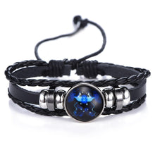 Load image into Gallery viewer, New Gemini C Leo Virgo Libra Scorpio 12 Constellation Amazing Black Elegant Punk Leather Bracelet Zodiac Bracelet For Men And Women
