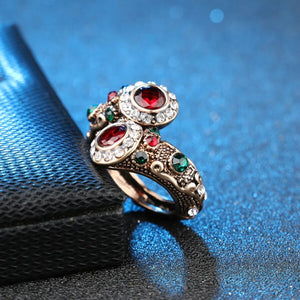 Turkish Red  Rings Antique Gold Color Women's Jewelry Double Head Red Gem Stone Finger Ring Free Shipping