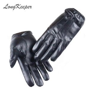 LongKeeper 2021 Hot Women's Full Finger Gloves Female PU Leather Driving Fashion Solid Winter Thick Warm For Men G243