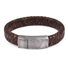 Load image into Gallery viewer, Handmade Luxury Modern Leather Black Blue Braided Leather Bracelet for Men Stainless Steel Design
