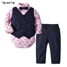 Load image into Gallery viewer, Luxury Modern Outfit Autumn Fashion Baby Boys Gentleman Bow Tie Rompers Pants Suit Baby Set For Celebrations

