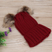 Load image into Gallery viewer, Fashion Parent-child Caps Cute Infant Baby Pom Pom Cap Winter Double Fur Ball Hat Baby Mom Warm Knitted Hat
