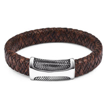 Load image into Gallery viewer, Handmade Luxury Modern Leather Black Blue Braided Leather Bracelet for Men Stainless Steel Design
