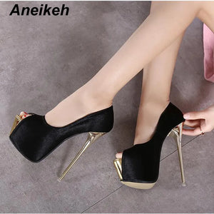 Aneikeh 2024 Brand Shoes Woman 16CM High Heels Women Pumps Stiletto Thin Heel Women's Shoes Open Toe High Heels Shoes 258-21#