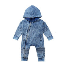 Load image into Gallery viewer, Newborn Infant Baby Boys Long Sleeve Zipper Hooded Rompers Cotton Jumpsuit For Kids In Modern Design
