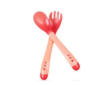 Load image into Gallery viewer, 1 Set Children Kids Tableware Temperature Silicone Soft  Spoon Fork Cutlery Feeding Dish Infant Boys and Girls Unique Baby Feeding Tool
