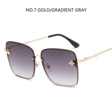Load image into Gallery viewer, Luxury Square  Modern  WIth  Metal Luxury Bee Sunglasses For  Women and Ladies With  Retro Brand designer Metal Frame Oversized Style And Grandient Glasses
