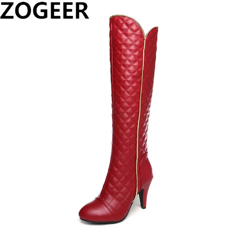 Designers Knee High Boots Women Fashion Zipper PU Leather Women's High Boots Winter Autumn Red White Long Shoes Woman Brand