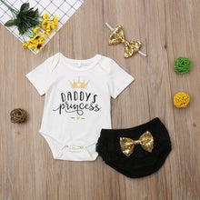 Load image into Gallery viewer, 3PCS Cute Newborn Baby Girl Outfits Clothes Tops Bodysuit Shorts Pants Set For Girls  WIth Print Dadys Princess
