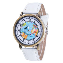 Load image into Gallery viewer, Fashion Casual Watches Women Casual Wristwatch Personality World Map With Airplane Pattern Cowboy Band Quartz Watch For Woman  and Girls
