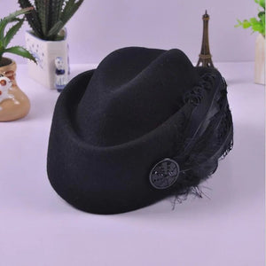 Australian Hats Elegant Wool Feather Bow Airline Stewardess White Women's Fedora Caps Formal Lady Hat Royal Style DomeChapeu