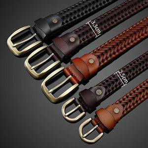 DINISITON Woven belt genuine leather women's straps man belts Wide girdle Male cow skin vintage fashion brand ceinture femme