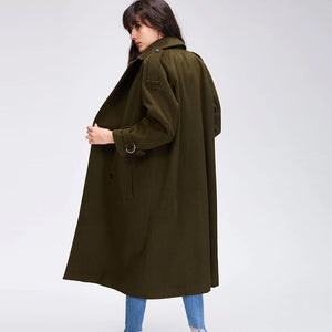 JAZZEVAR Autumn Winter New Women's Casual Wool Blend Trench Coat Oversize Double Breasted X-Long Coat With Belt
