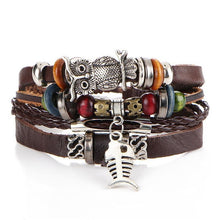 Load image into Gallery viewer, BOHO Tibet Stone Feather Multilayer Leather Bracelet Eye Fish Charms Beads Bracelets For Men Vintage Punk Wrap Wristband Cool Jewelry
