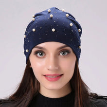 Load image into Gallery viewer, Geebro Brand Women&#39;s Beanie Hat Casual Polyester Shine Pearls&amp;Rhinestones Beanies For Women Skull Beanie Hats Bonnet For Female
