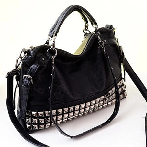 Rivet Women's PU Leather Handbag New 2022 Fashion Silver/Black Cowhide Women Messenger Bags One Shoulder Handbag Big Bags Z474