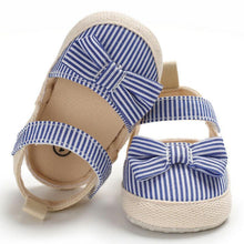 Load image into Gallery viewer, Newborn Infant Baby Summer Shoes Soft Crib Shoes Infants Anti-slip  Striped Bowknot Pre Walker Sandals
