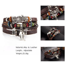 Load image into Gallery viewer, BOHO Tibet Stone Feather Multilayer Leather Bracelet Eye Fish Charms Beads Bracelets For Men Vintage Punk Wrap Wristband Cool Jewelry
