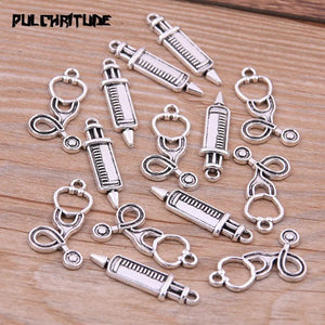 20Pcs Two Color Medicine Syringe Charms Pendants Jewelry Making Stethoscope Charms For DIY Handmade Craft